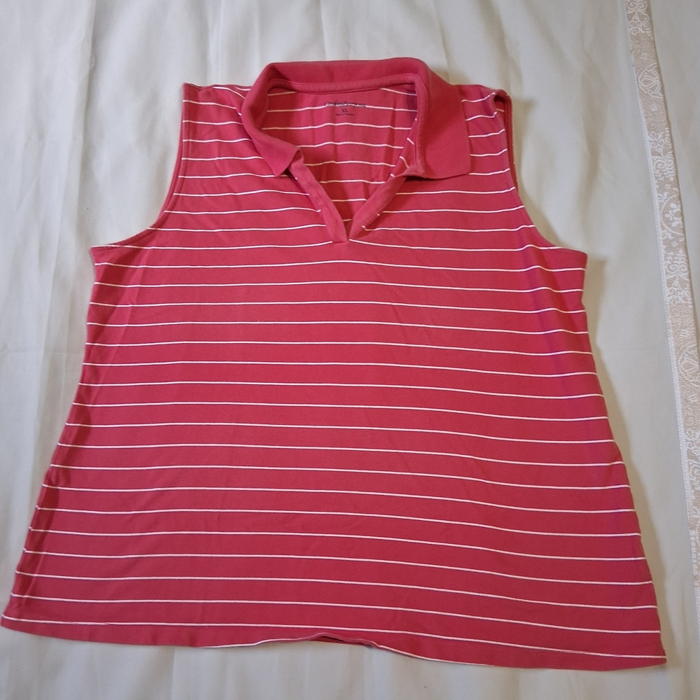 Croft &‎ Barrow Women's XL Pink White Stripe Sleeveless V-Neck Top Pre-Owned A12